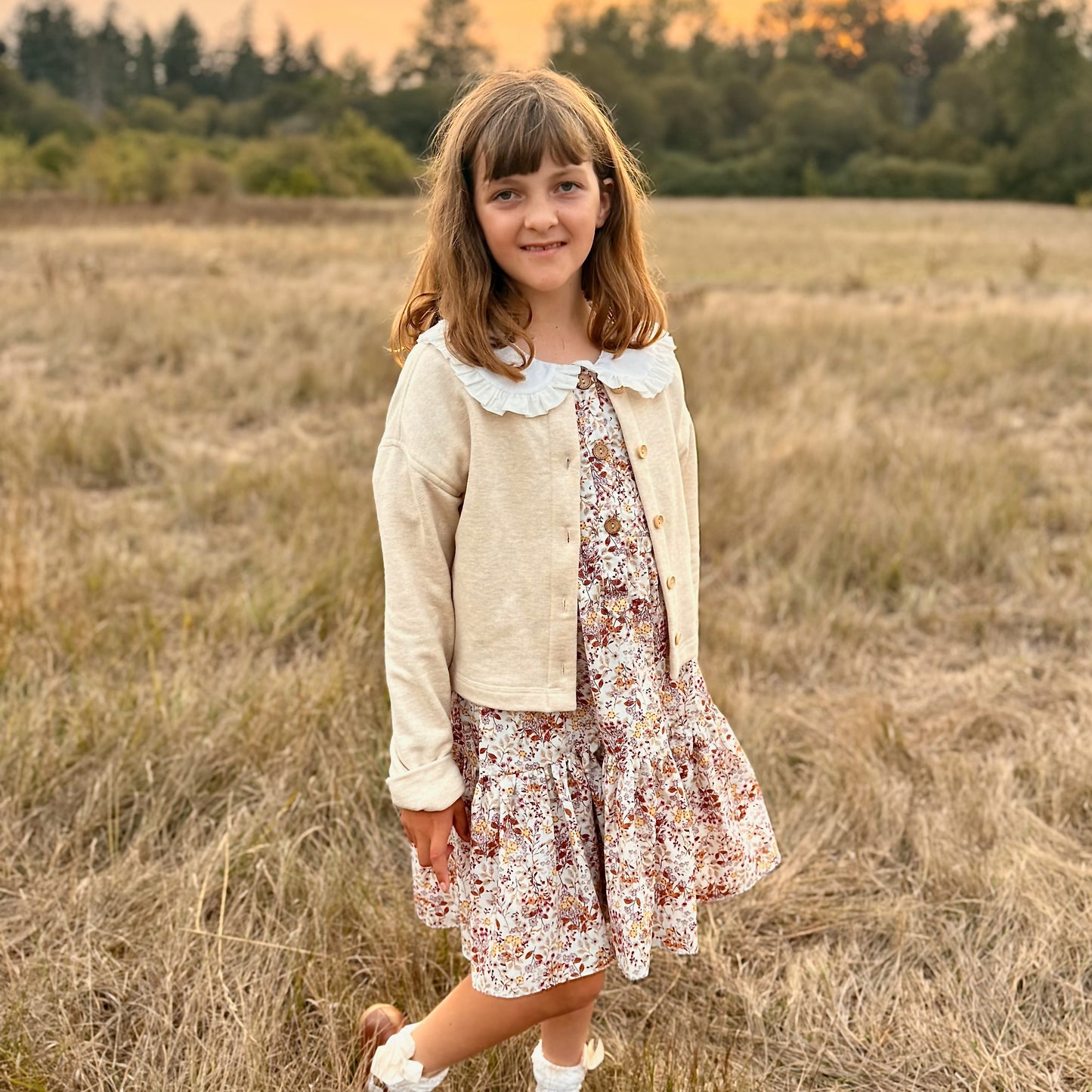 100% Cotton Fleece Herringbone Cardigan in Natural, Rose, or Hunter Green | Echoes of Autumn | MTO