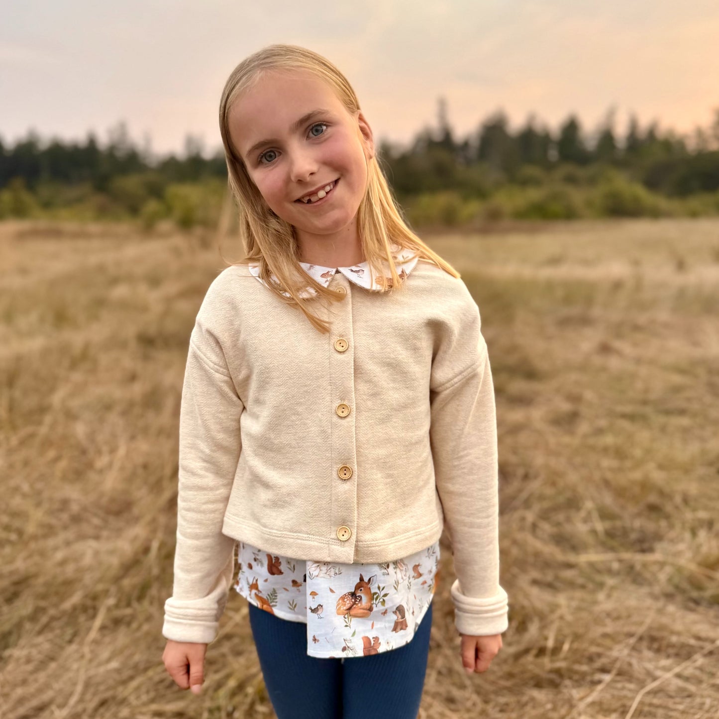 100% Cotton Fleece Herringbone Cardigan in Natural, Rose, or Hunter Green | Echoes of Autumn | MTO
