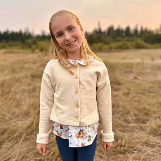 100% Cotton Fleece Herringbone Cardigan in Natural, Rose, or Hunter Green | Echoes of Autumn | MTO