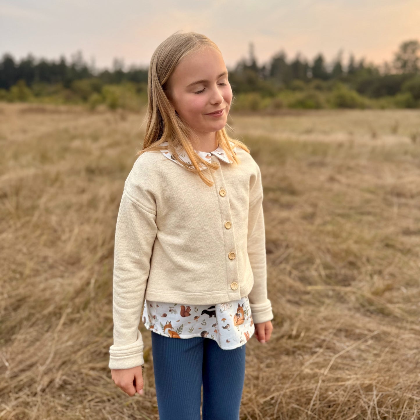 100% Cotton Fleece Herringbone Cardigan in Natural, Rose, or Hunter Green | Echoes of Autumn | MTO