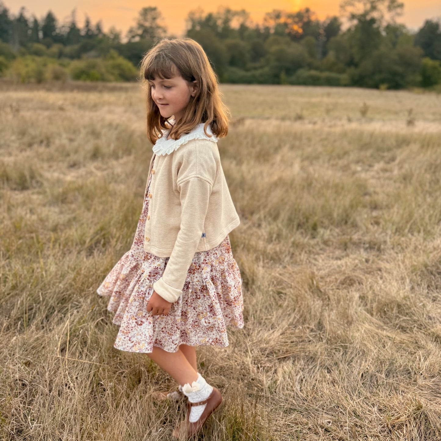 100% Cotton Fleece Herringbone Cardigan in Natural, Rose, or Hunter Green | Echoes of Autumn | MTO
