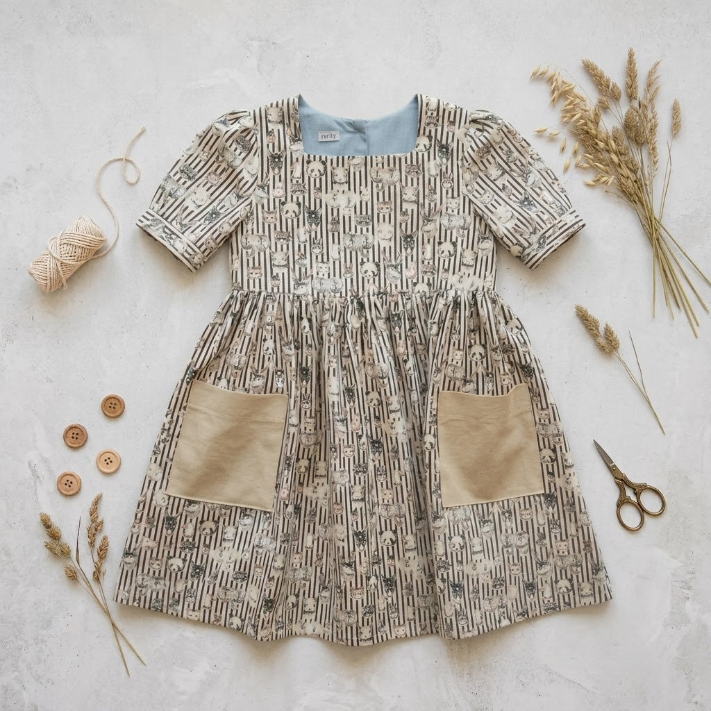 Leona Pocket dress in vintage panda cotton | MTO