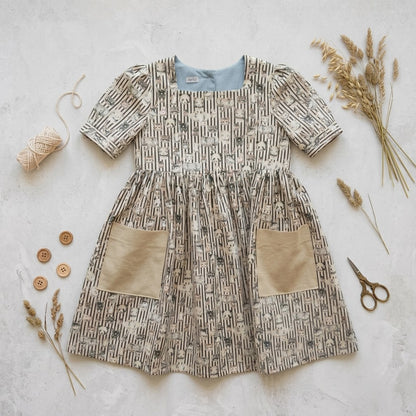 Leona Pocket dress in vintage panda cotton | MTO