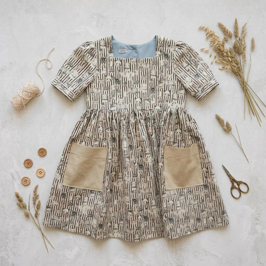 Leona Pocket dress in vintage panda cotton | MTO