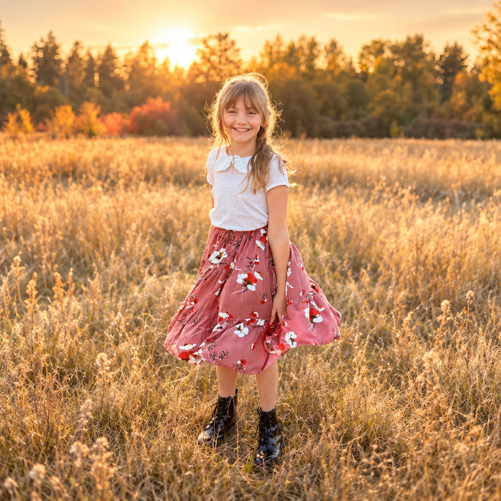 Amy Skirt in Soft Rosewood floral | MTO