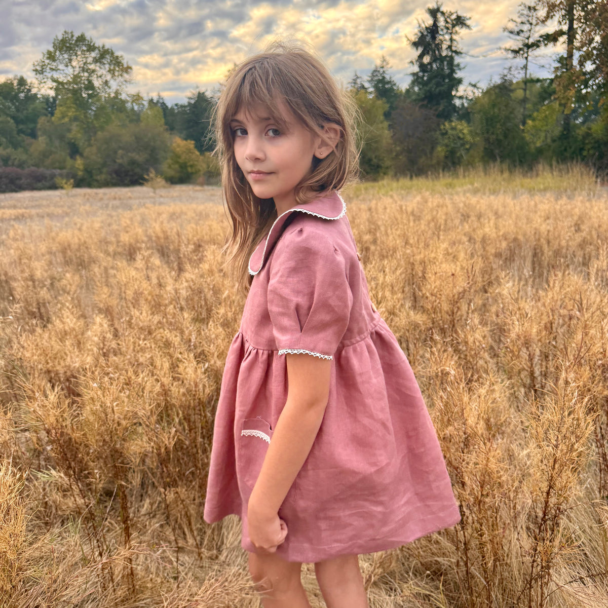 Mia Linen Dress in Rosewood| MTO