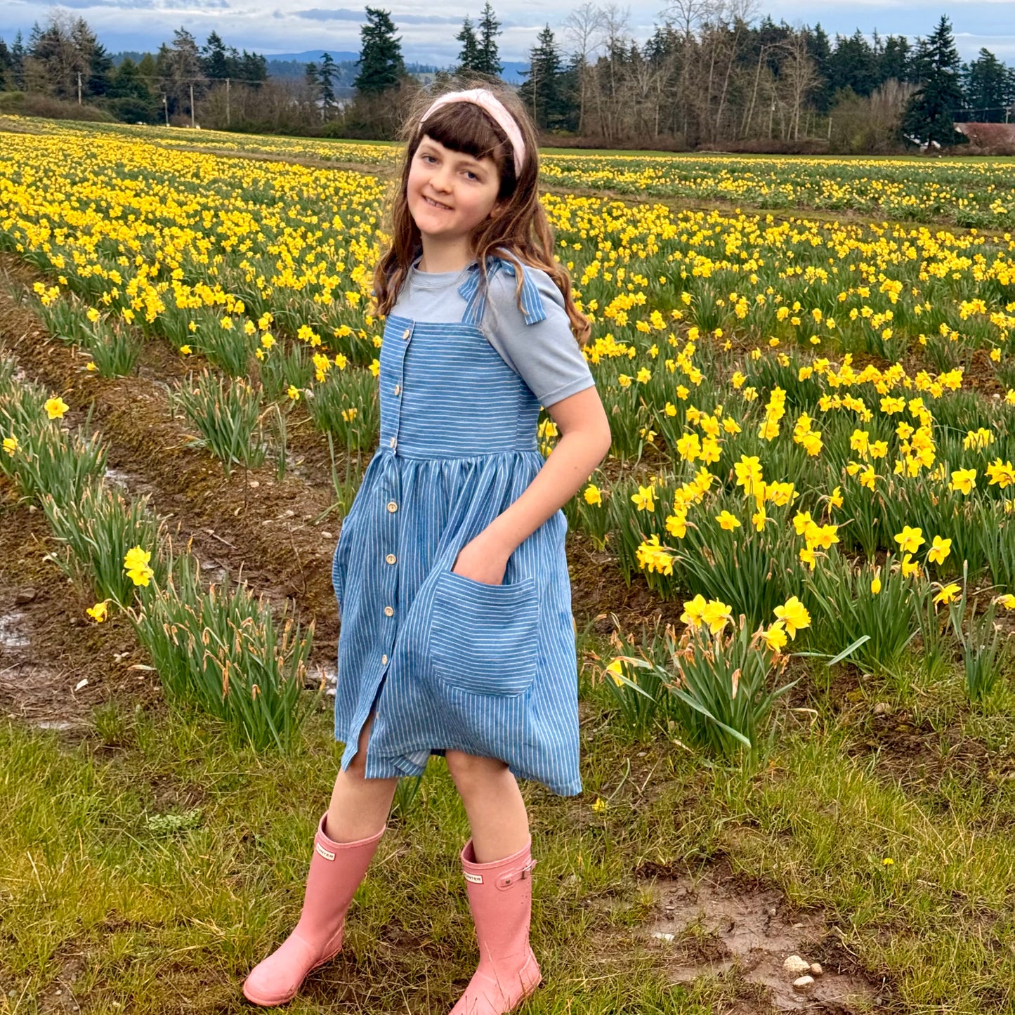 Olivia, Med Blue Adjustable Tencel Denim Dress| Spring Bloom