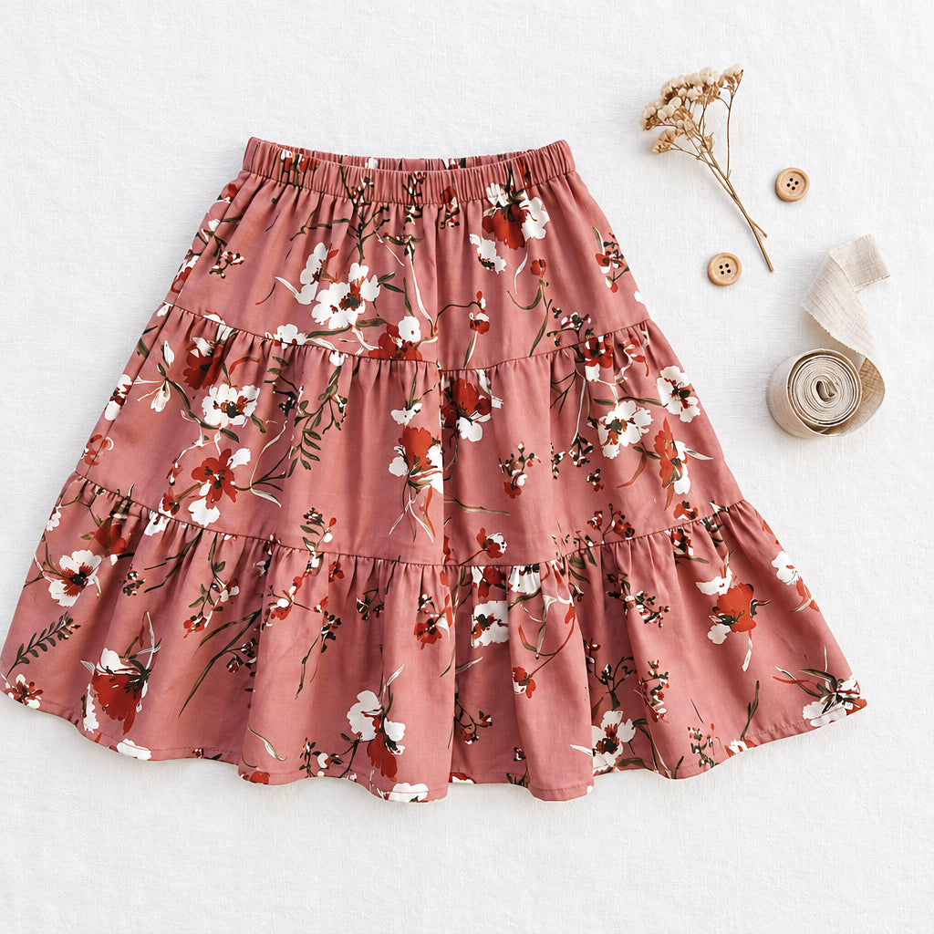 Amy Skirt in Soft Rosewood floral | MTO