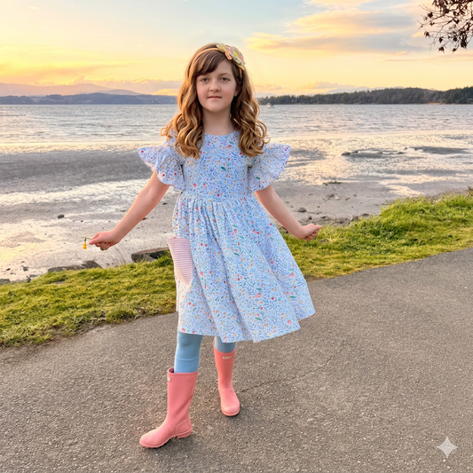 Ruffle Rowan Dress in Strawberries and Floral Print| Spring Bloom