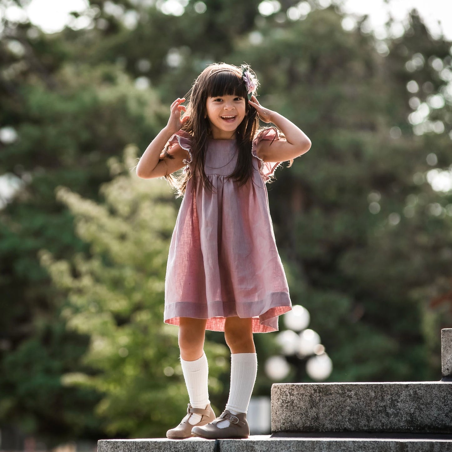 Joy, Linen and Lace Flutter Dress in Mauve | Echoes of Autumn | MTO
