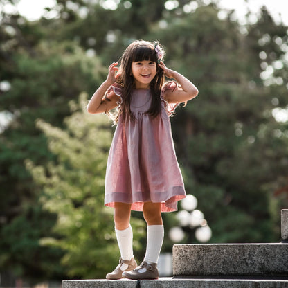 Joy, Linen and Lace Flutter Dress in Mauve | Echoes of Autumn | MTO