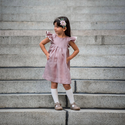 Joy, Linen and Lace Flutter Dress in Mauve | Echoes of Autumn | MTO