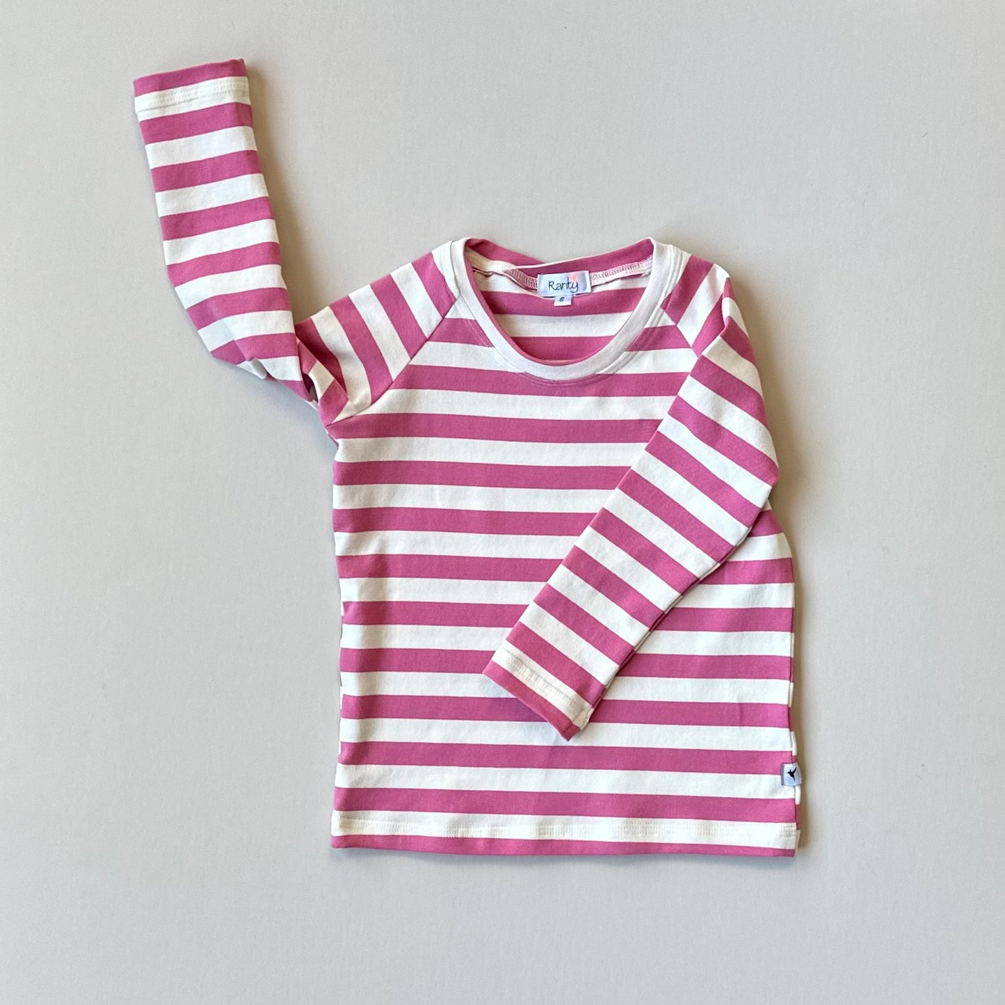 Essential Long Sleeve Raglan T-shirt, Strawberry Pink Stripe | MTO