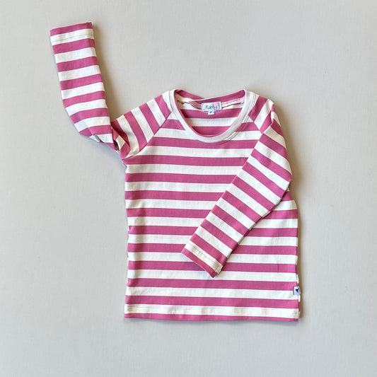 Essential Long Sleeve Raglan T-shirt, Strawberry Pink Stripe | MTO