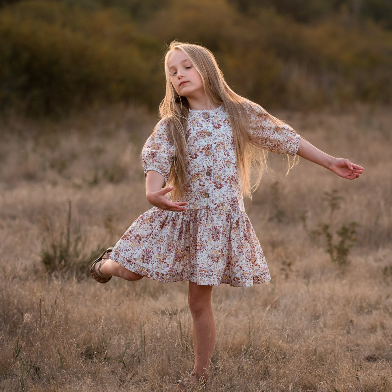 Grace Dress, in Wheat Inspired Ditsy Floral (Made to Order)