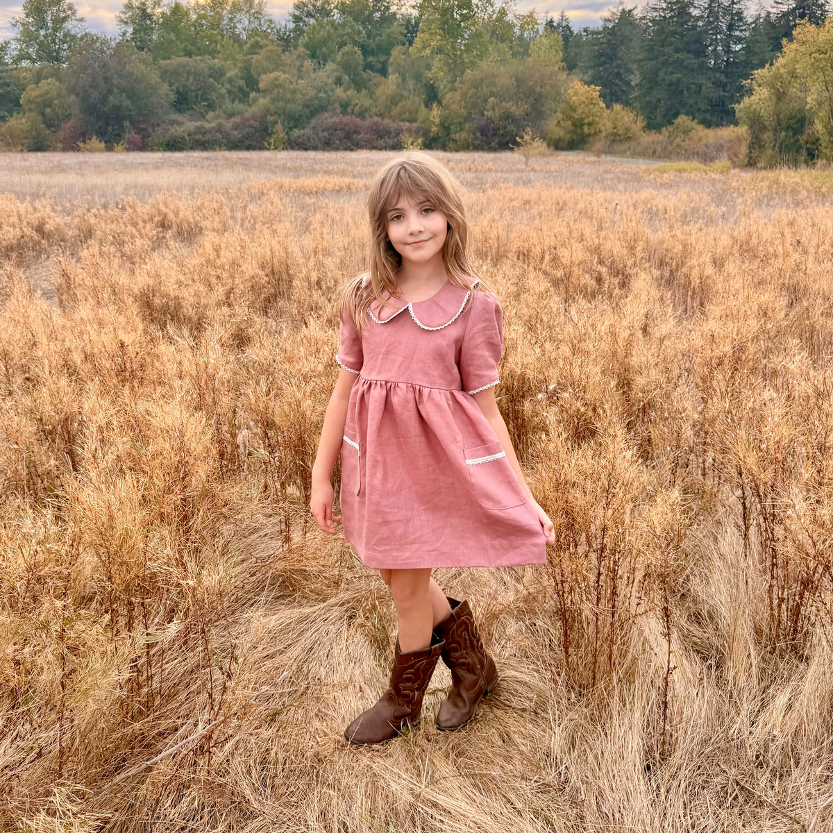Mia Linen Dress in Rosewood| MTO