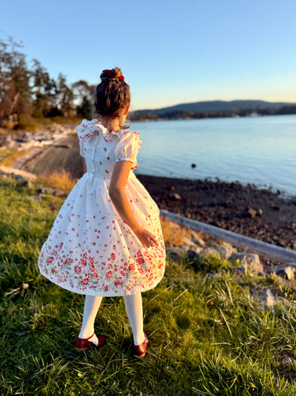 Lily Dress in Swiss Border Print Red and Pink Floral | A Winter's Tale | MTO