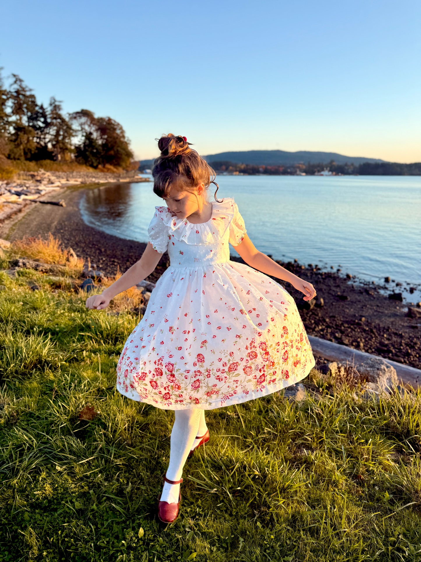 Lily Dress in Swiss Border Print Red and Pink Floral | A Winter's Tale | MTO