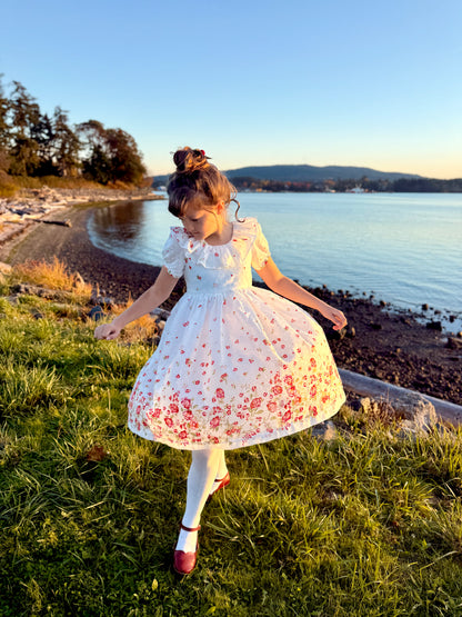 Lily Dress in Swiss Border Print Red and Pink Floral | A Winter's Tale | MTO