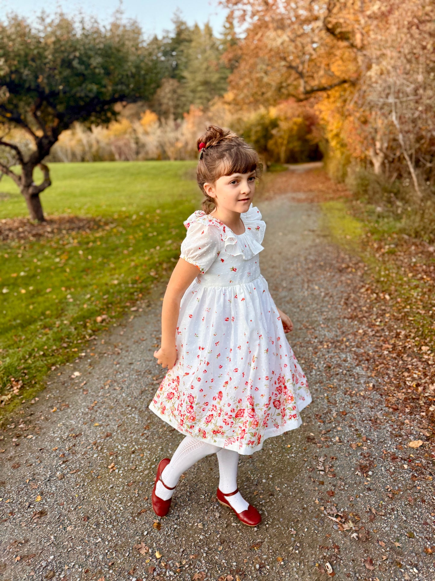 Lily Dress in Swiss Border Print Red and Pink Floral | A Winter's Tale | MTO