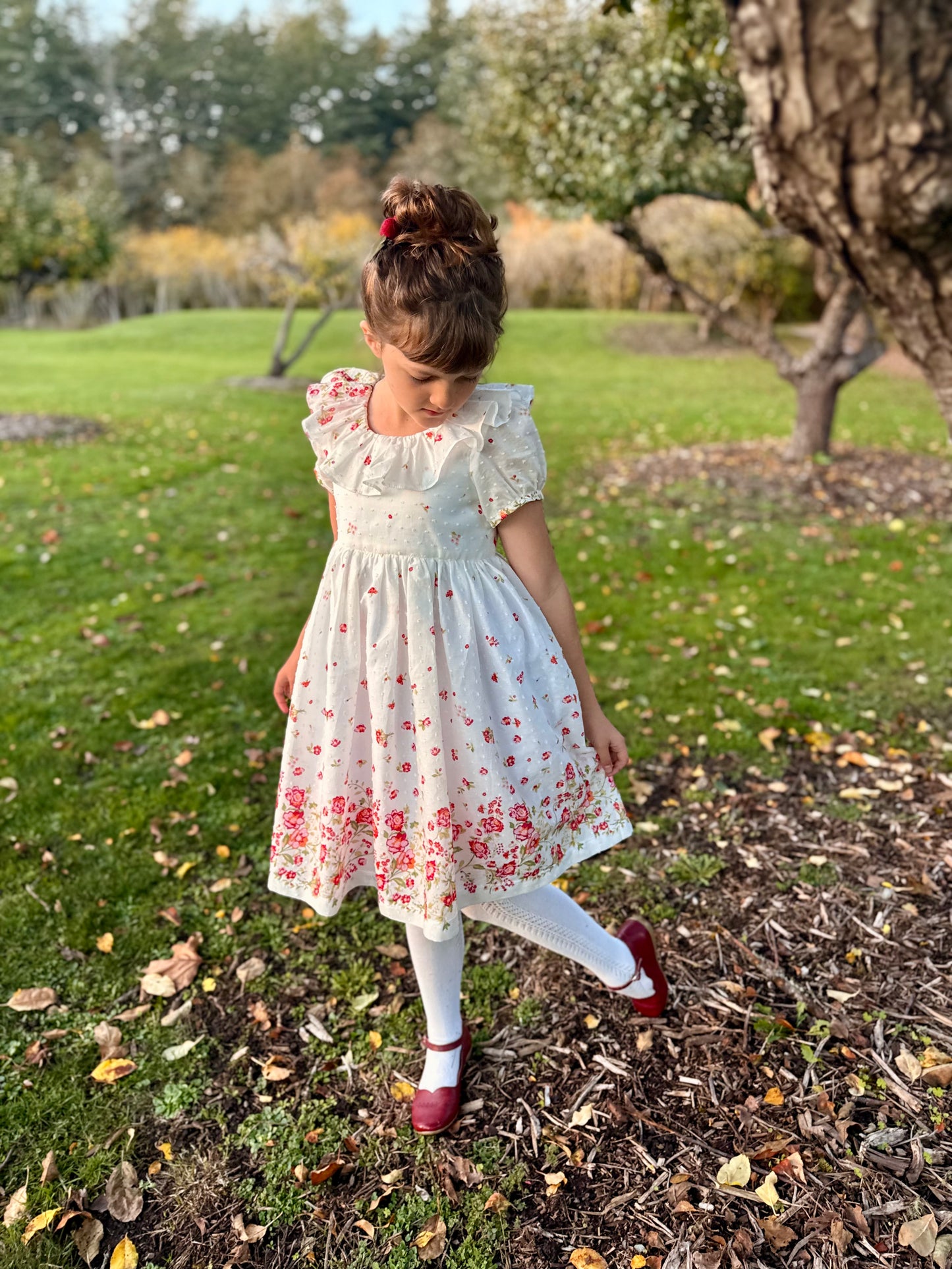 Lily Dress in Swiss Border Print Red and Pink Floral | A Winter's Tale | MTO