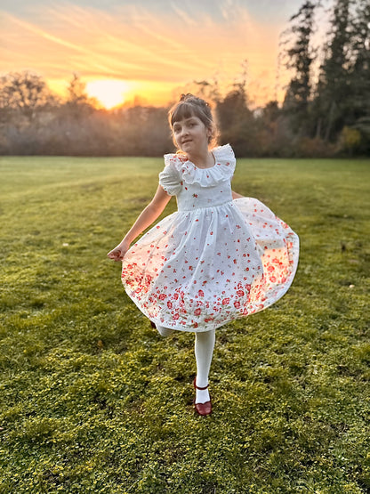 Lily Dress in Swiss Border Print Red and Pink Floral | A Winter's Tale | MTO