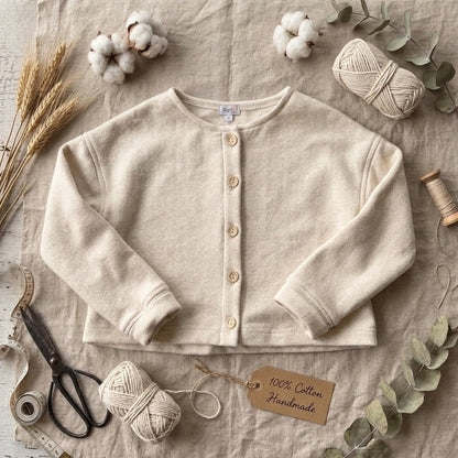 Dolman Cardigan in Natural Herringbone Cotton Fleece | MTO
