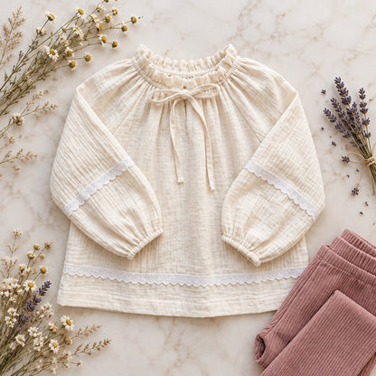 Harmony Blouse Ivory in Organic Cotton Gauze| MTO
