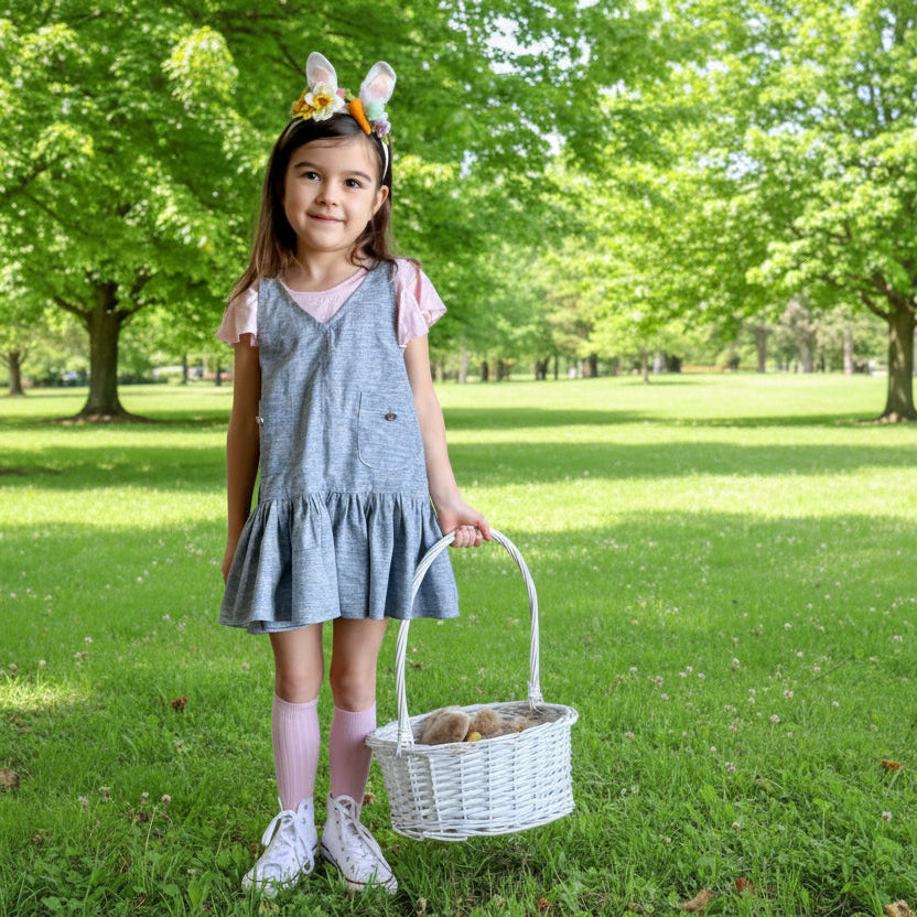 Eros Ruffle Overall Dress in Yarn Dyed Hemp + Organic Cotton Chambray | RTS