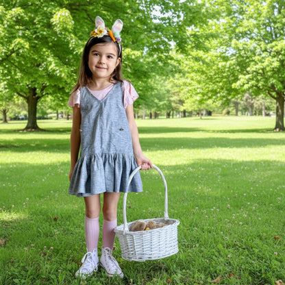Eros Ruffle Overall Dress in Yarn Dyed Hemp + Organic Cotton Chambray | RTS