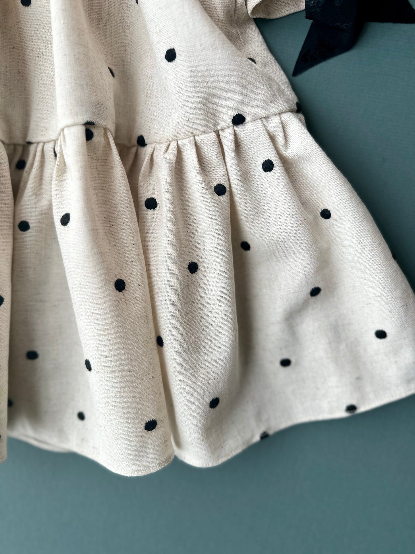Lucy Dress, in Natural Linen Embroided Dot (Made to Order)