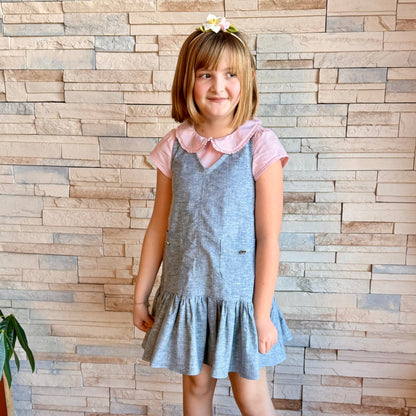 Eros Ruffle Overall Dress in Yarn Dyed Hemp + Organic Cotton Chambray | RTS