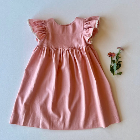 Joy, Linen and Lace Flutter Dress in Peach or Soft Blue | Echoes of Autumn | RTS