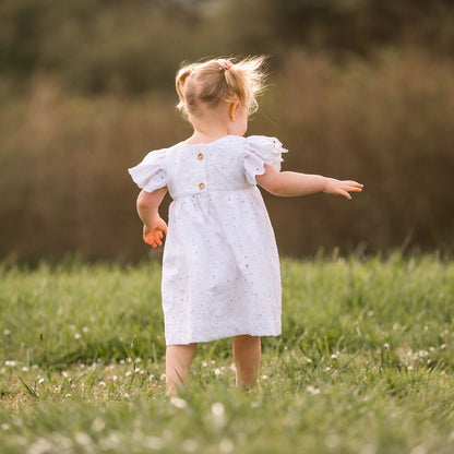 Joy Dress, in white eyelet (made to order)