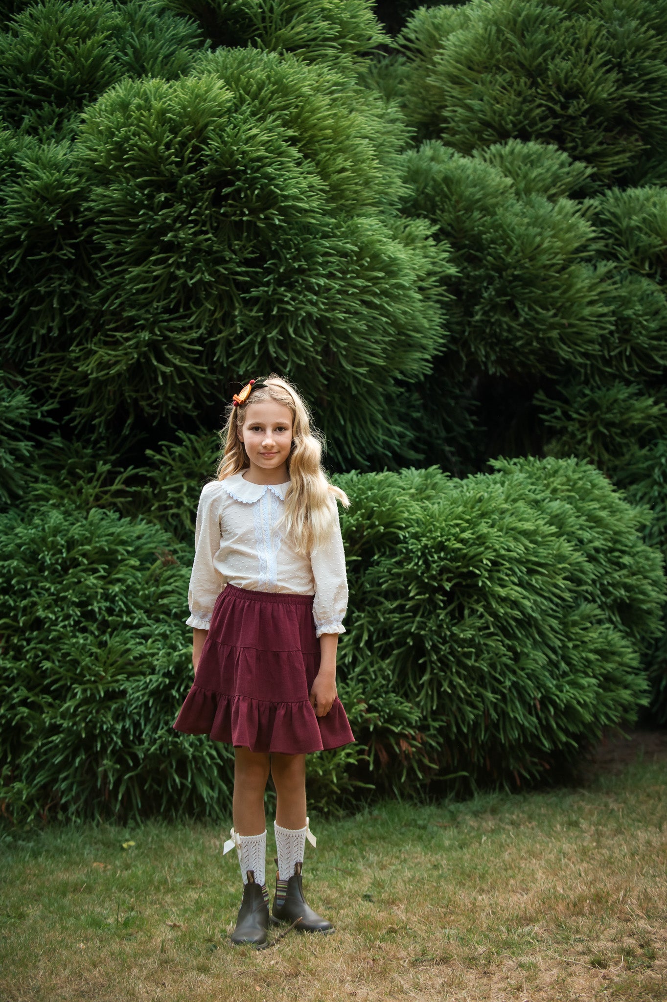 Belle Skirt, in Linen Viscose Burgundy Tiered (Made to Order)