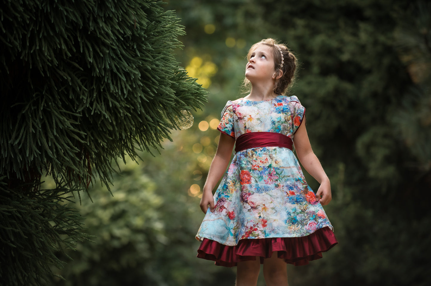 Heirloom Holiday Digital Linen Dress Made in BC, Canada, Silk Details