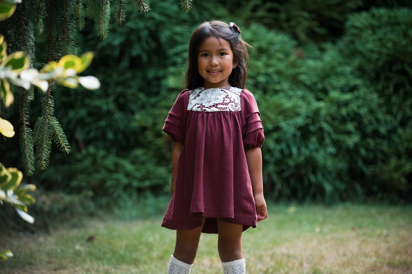 Perle Dress, in Burgundy Linen Viscose (Made to Order)
