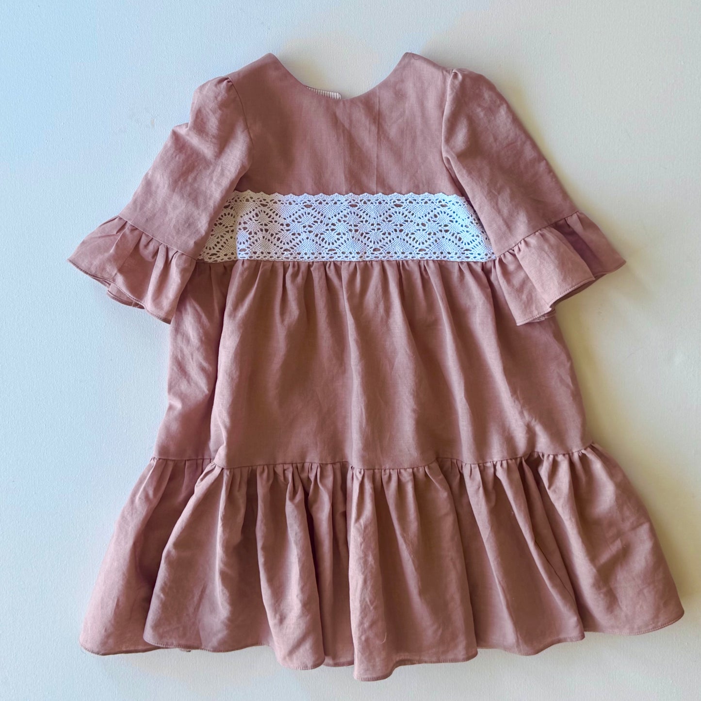 Aurora Dress with Heirloom Crochet Lace Trim in Putty or Pink Linen | Echoes of Autumn | MTO
