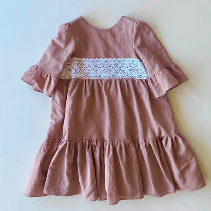 Aurora Dress with Heirloom Crochet Lace Trim in Putty or Pink Linen | Echoes of Autumn | MTO