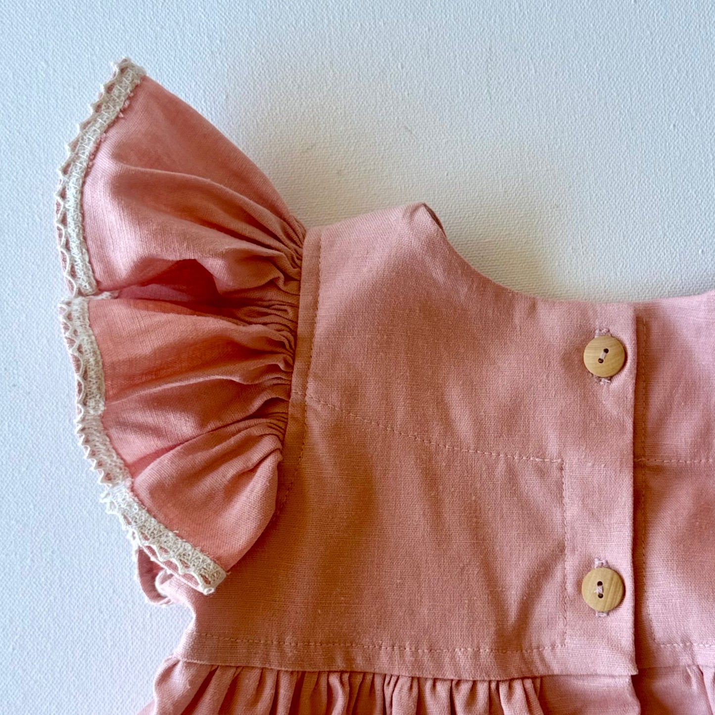 Joy, Linen and Lace Flutter Dress in Peach or Soft Blue | Echoes of Autumn | RTS