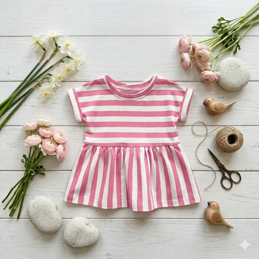 Dolman Stripe Tunic — Bold Pink & Cream | Spring Bloom