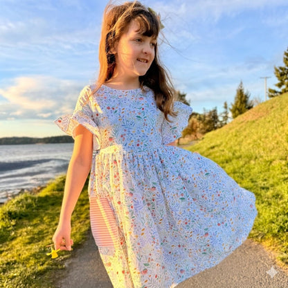 Ruffle Rowan Dress in Strawberries and Floral Print| Spring Bloom