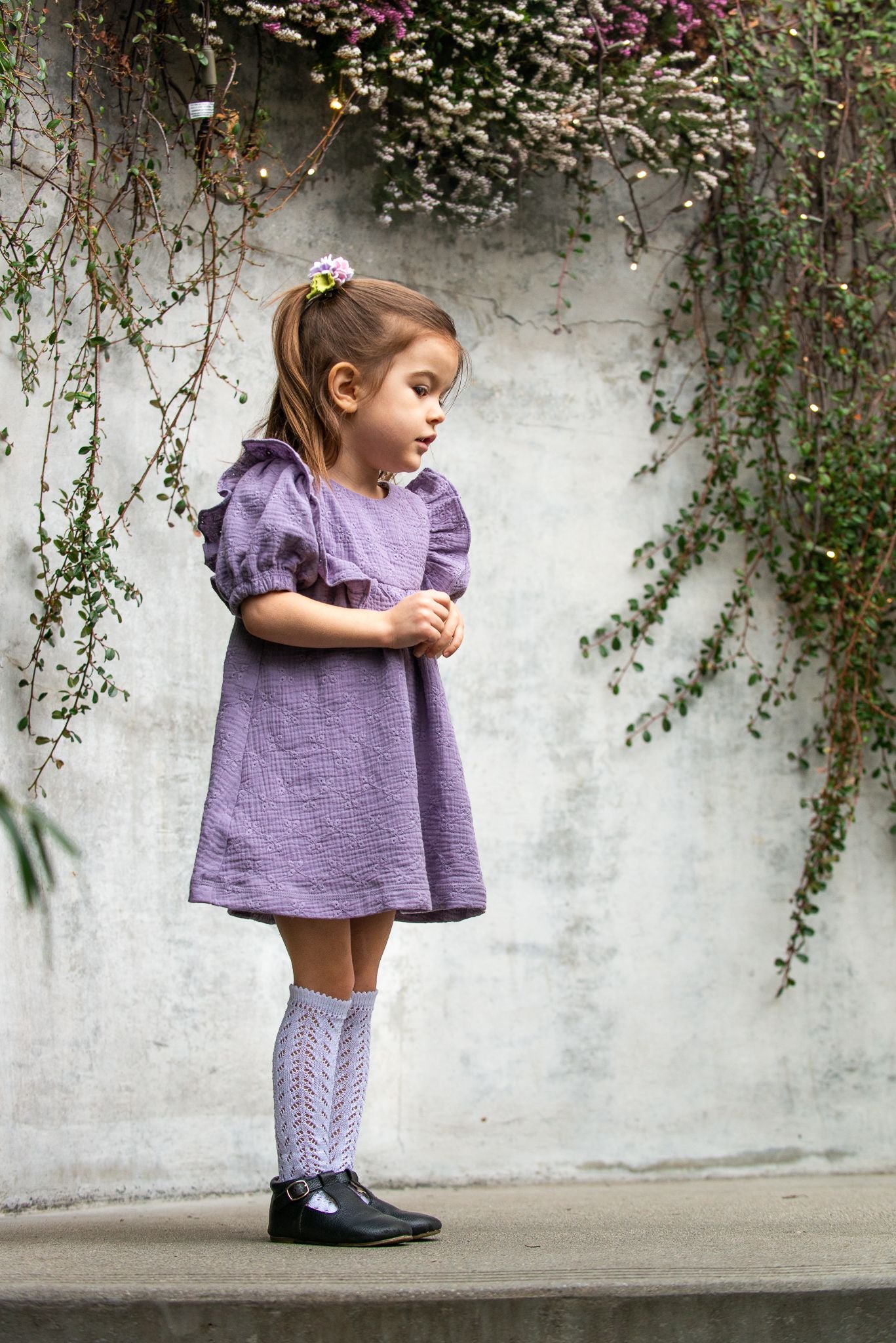 Jolie Dress, In Mauve Embroidered Double Cotton Gauze