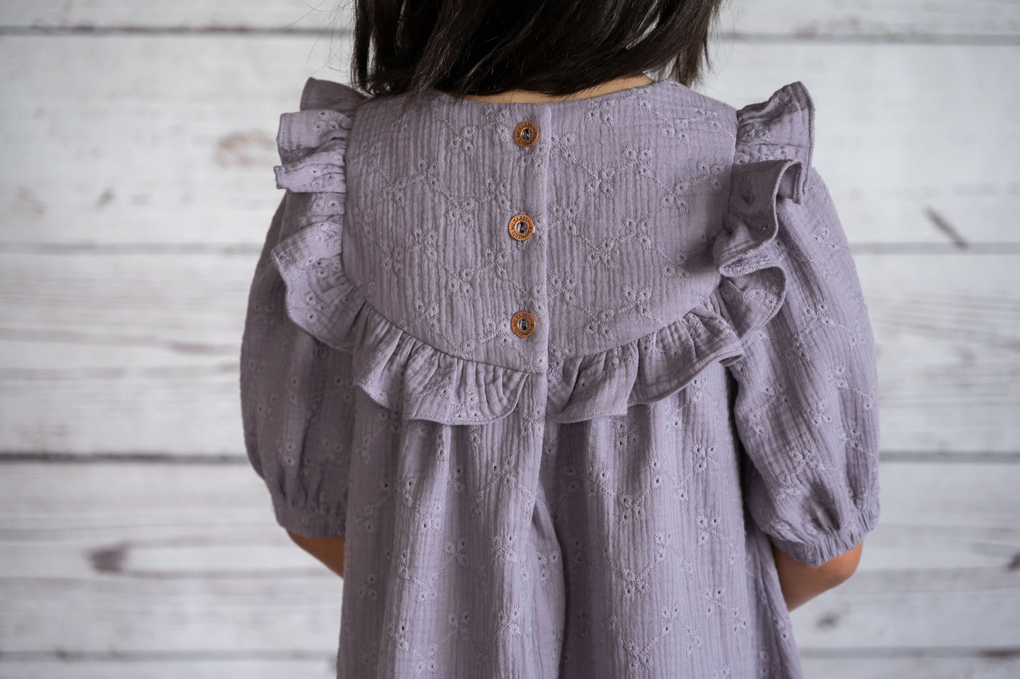 Jolie Dress, In Mauve Embroidered Double Cotton Gauze