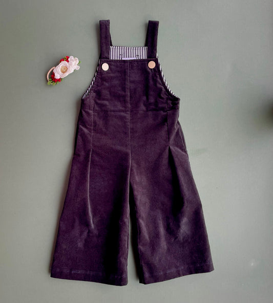 Harper Romper, in Black Smooth Rail Cotton Corduroy  (Made to Order)
