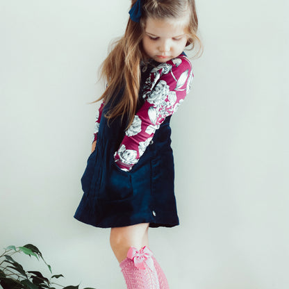 Cotton Openwork Knee High Socks with Bow, in Casis 669