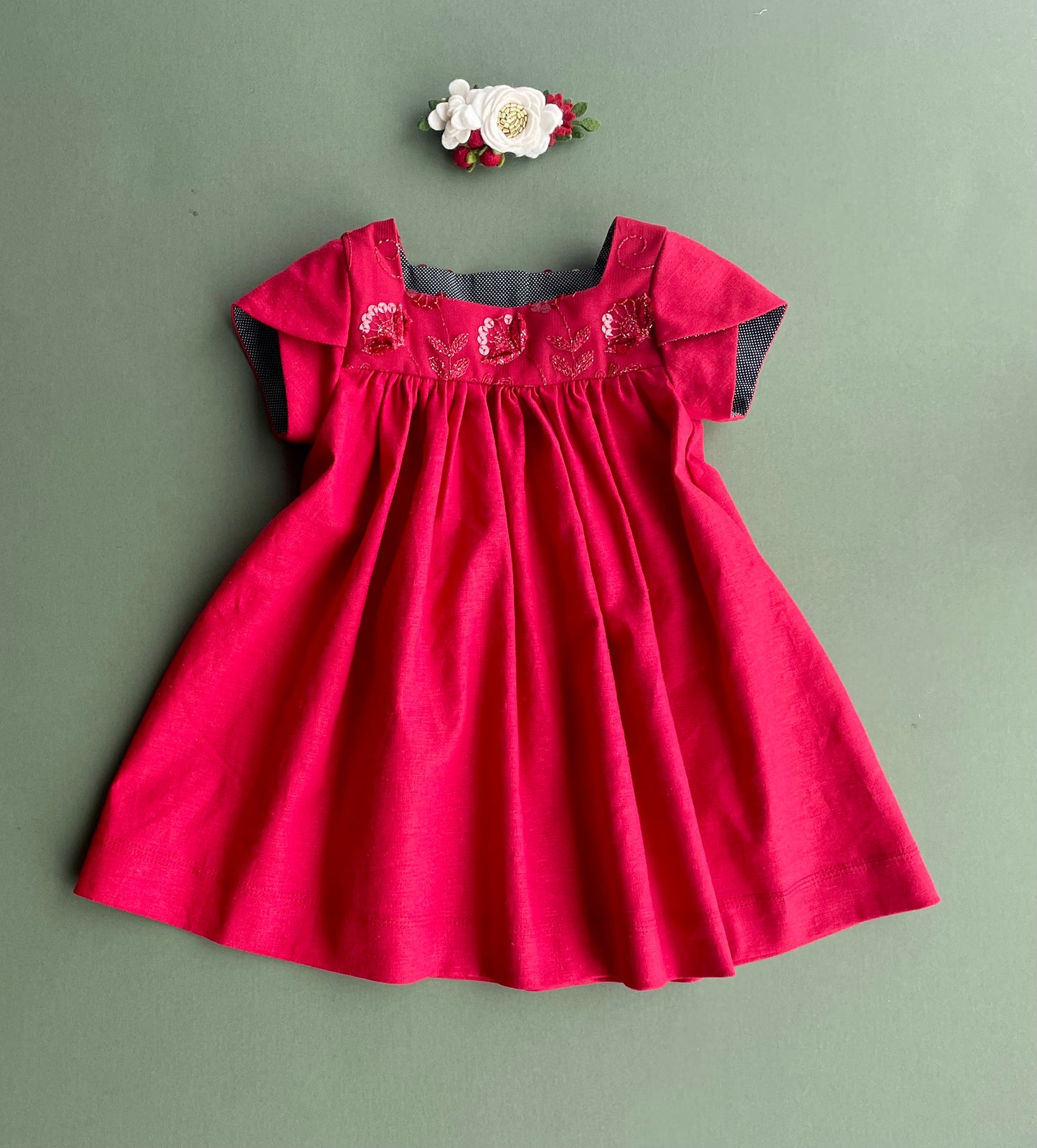 Iris, in Red Rose Linen (Made to Order)