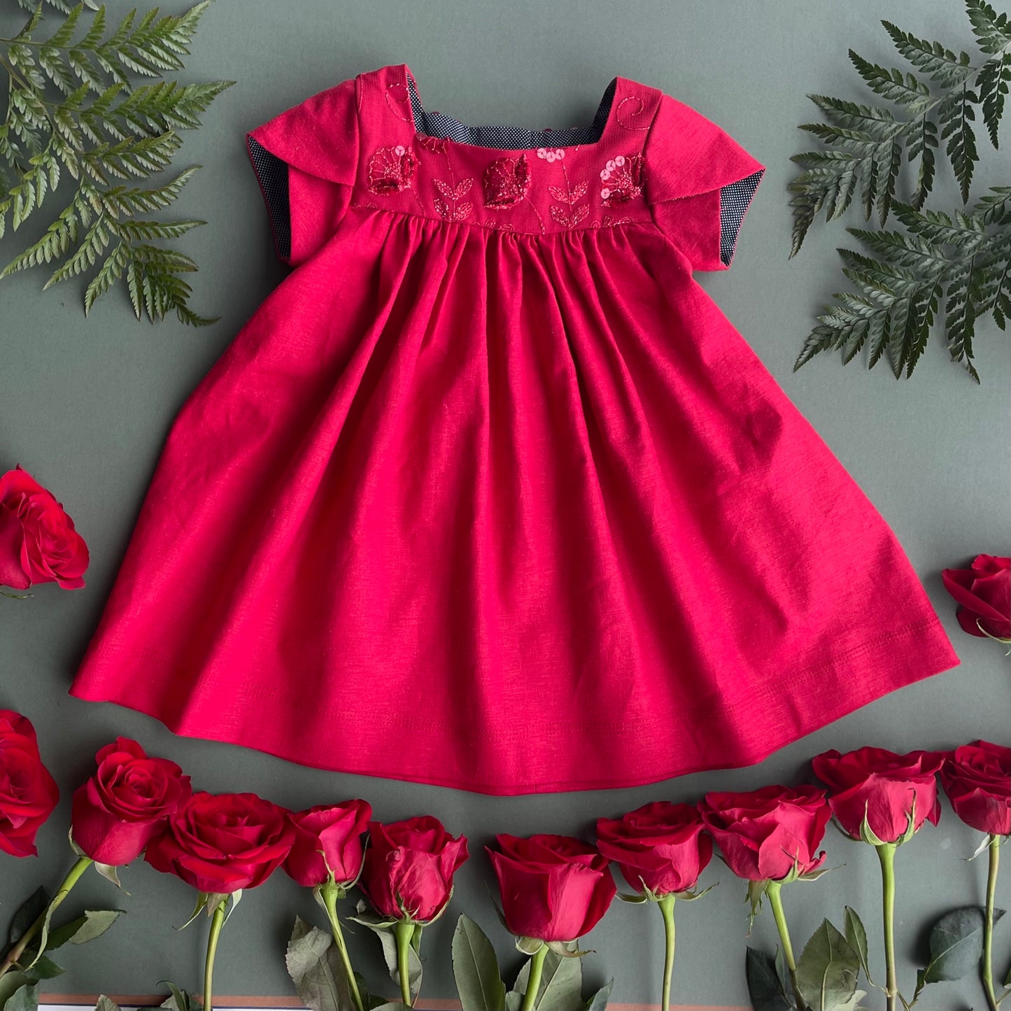 Iris, in Red Rose Linen (Made to Order)