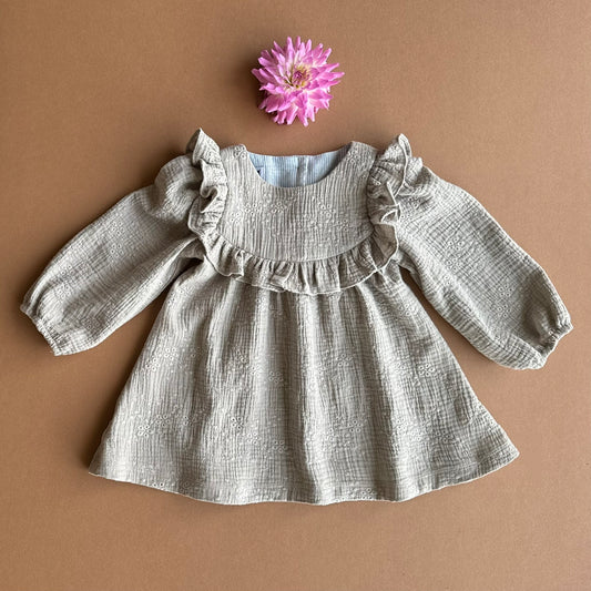 Jolie Dress, in Moon Dust Beige Embroidered (Made to Order)
