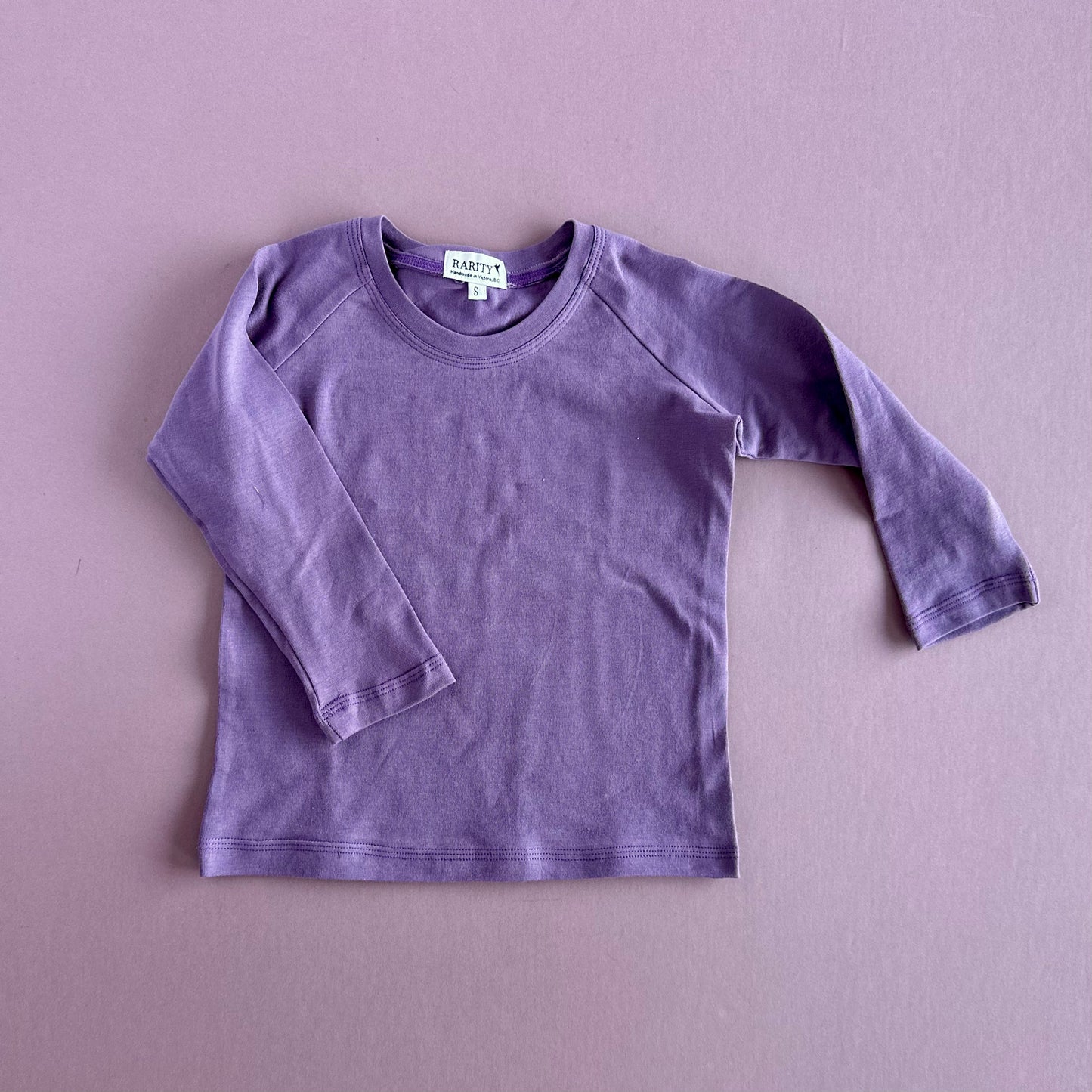 Essential Long Sleeve Raglan T-shirt, Rich Mauve Organic Cotton Jersey RTS